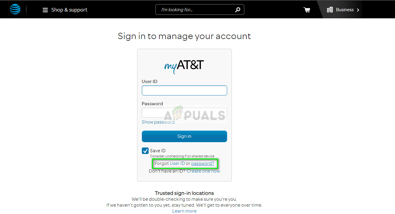 Forgot password/email - AT&T