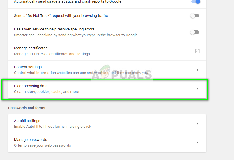Clear browsing data in Google Chrome