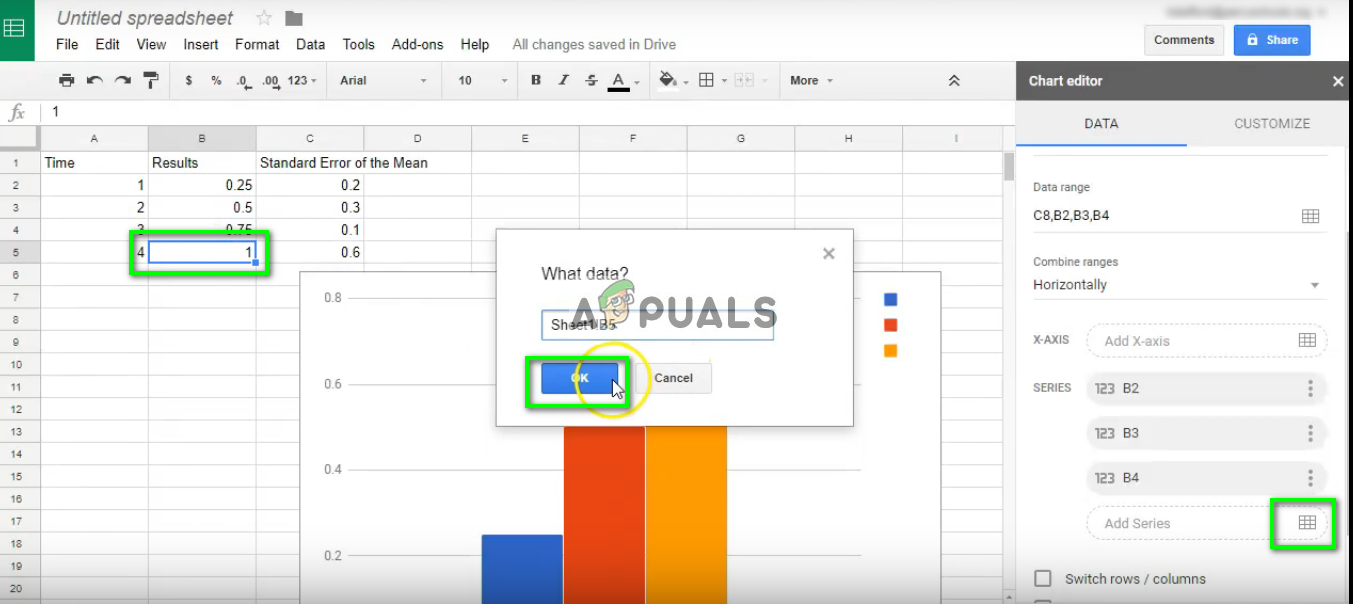 How to add error bars in Google Sheets?