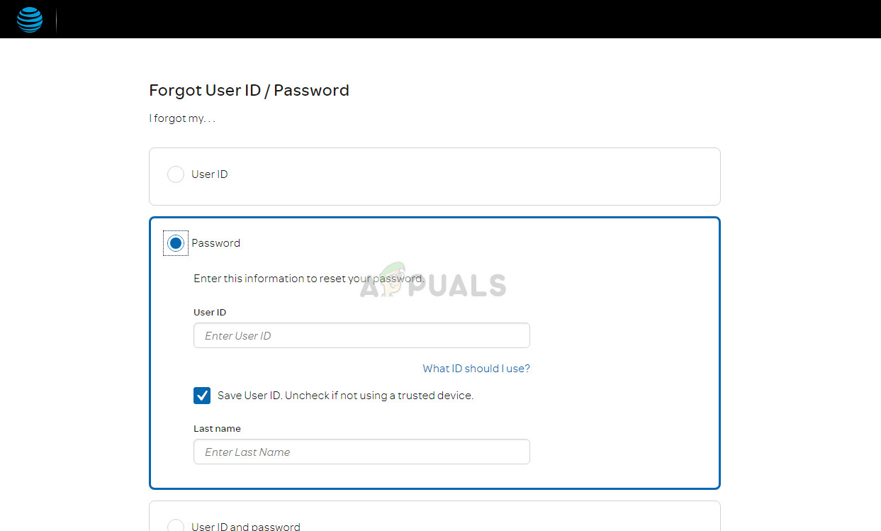 Reset password of AT&T email