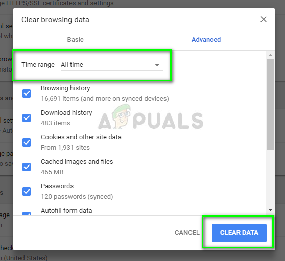 Deleting all browser data in Google Chrome
