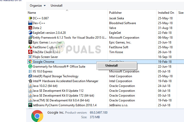 Uninstalling Google Chrome from application manager