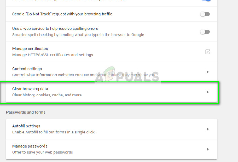 Clear browsing data in Google Chrome