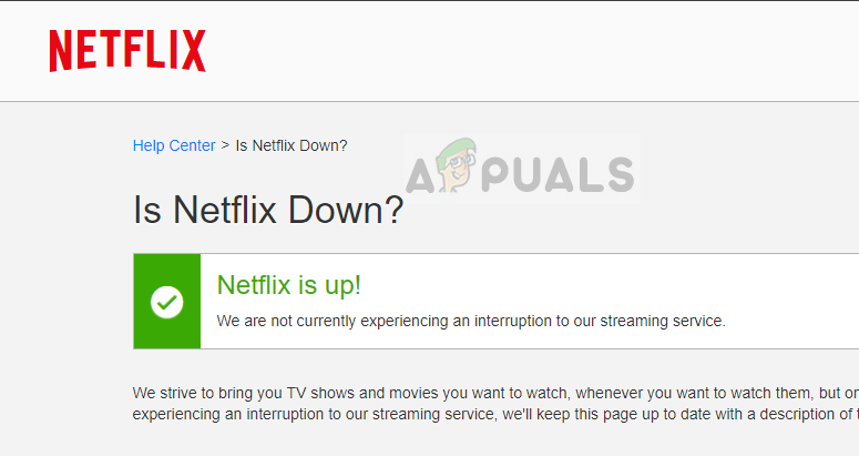 Server status in official Netflix website