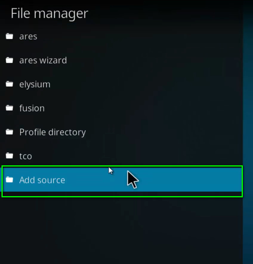 Add source option in Kodi File manager