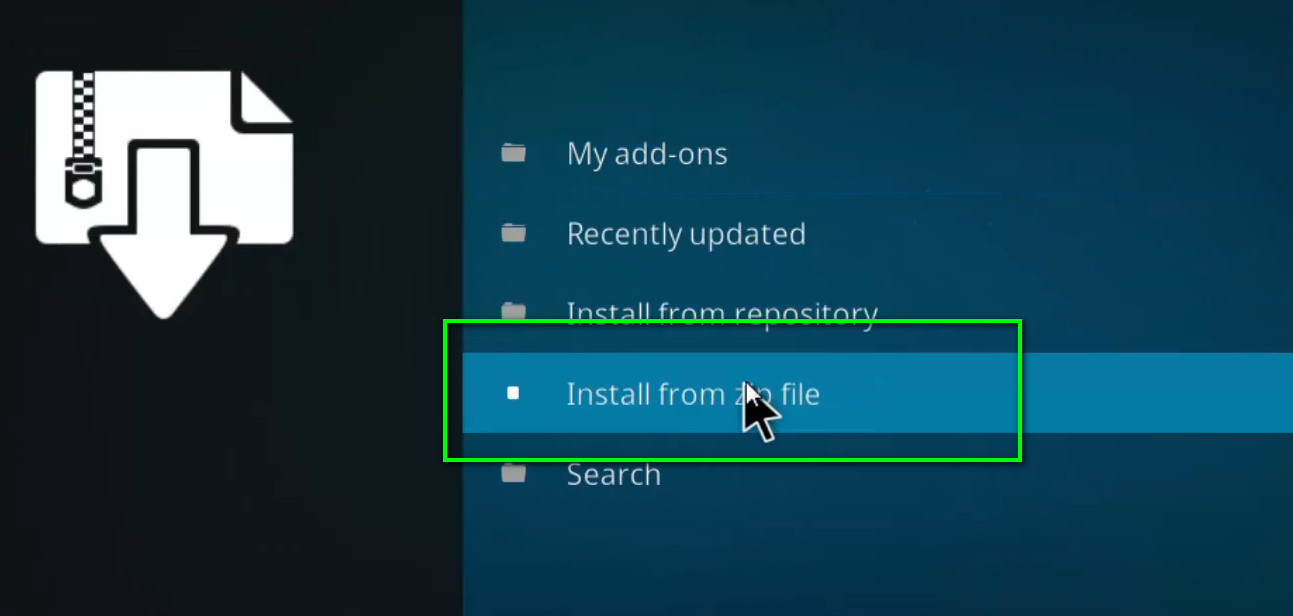 Option of installing add-on through zip file- Kodi