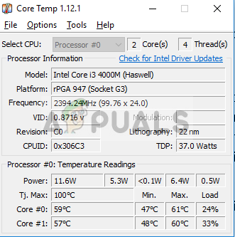 Checking CPU temperature in Core Temp