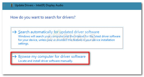 Browser for the driver manually