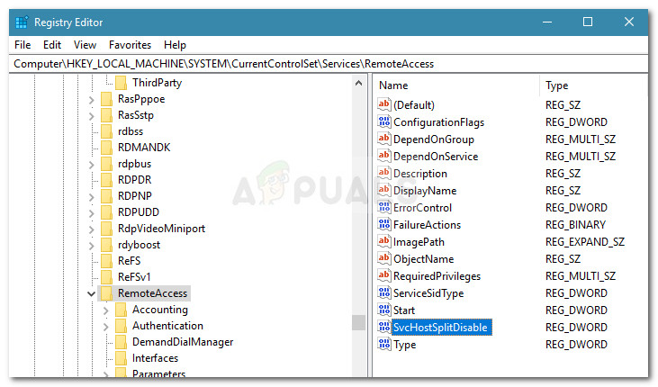 Name the newly created Dword to SvcHostSplitDisable
