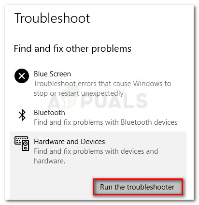 Starting the Hardware and Devices troubleshooter