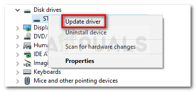 Right-click on SSD drive then click on Update driver