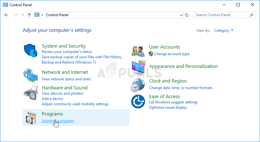 Uninstall a program in Control Panel
