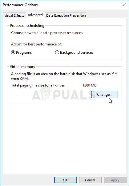 Virtual memory settings