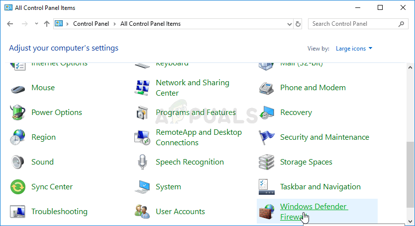 Opening Windows Firewall settings
