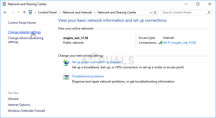 Change adapter settings