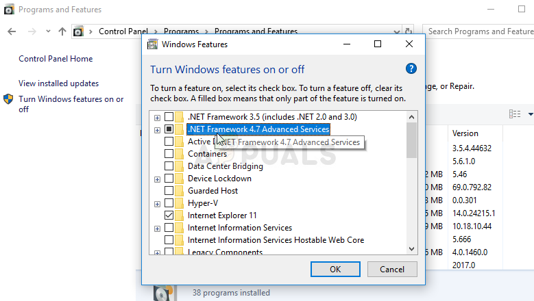 .NET Framework in Windows Features