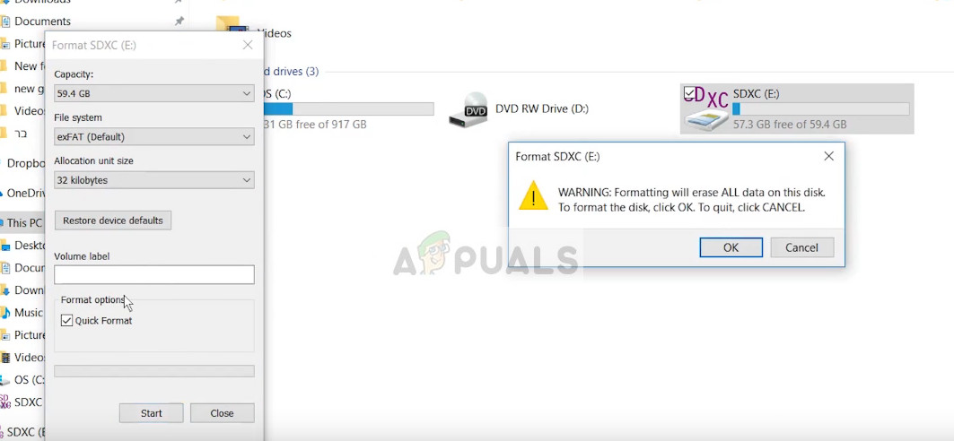 Formatting SD Card - File Explorer