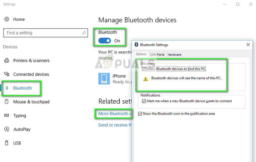 Allow Bluetooth Devices to find this PC - Windows Settings