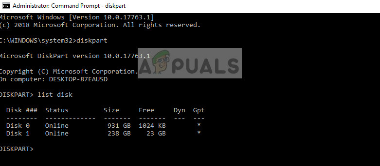 Listing all disks connected to computer using Disk part