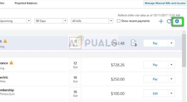 Updating Account information in Quicken on Windows 10