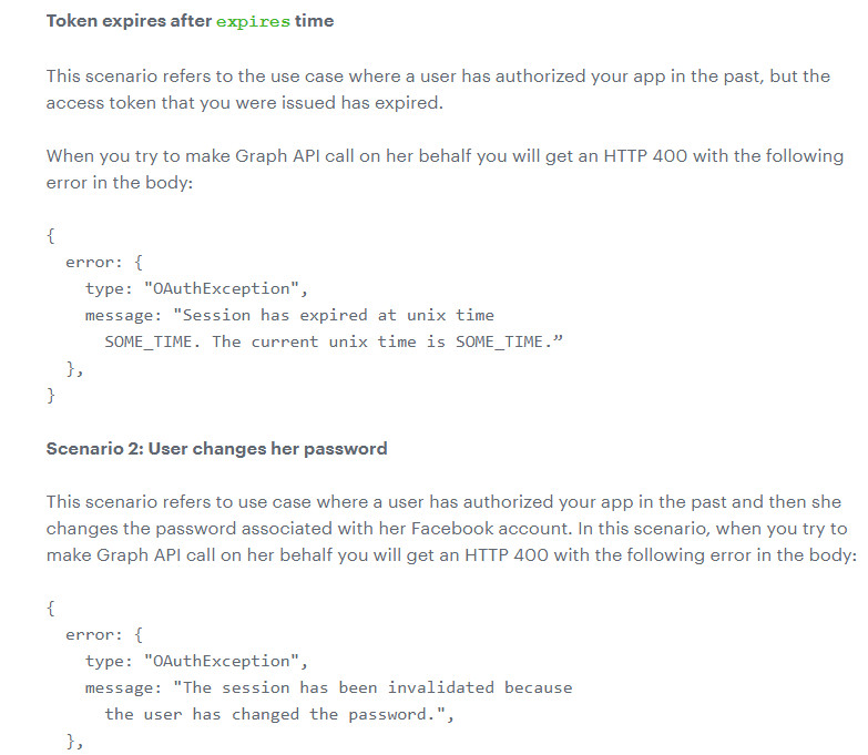 Facebook's guide on Expired Tokens in Official Facebook website