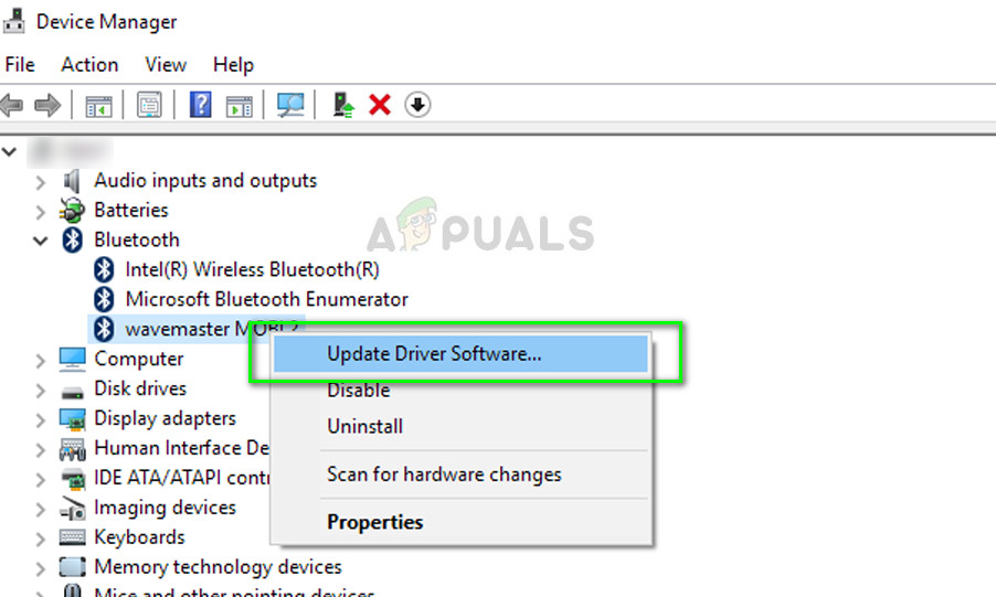 Update Bluetooth driver software - Device Manager