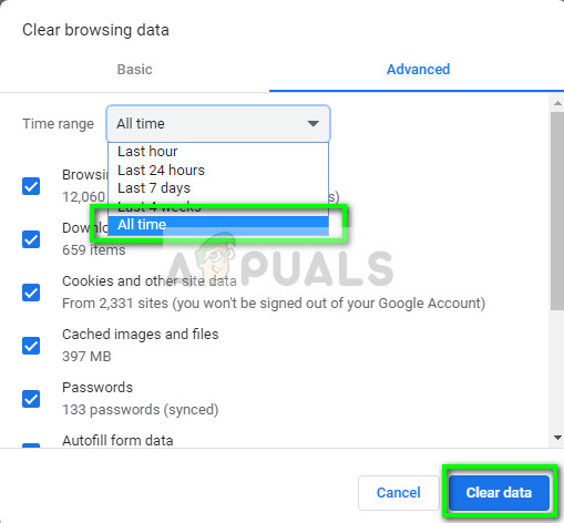 Clearing browsing data and cache in Google Chrome