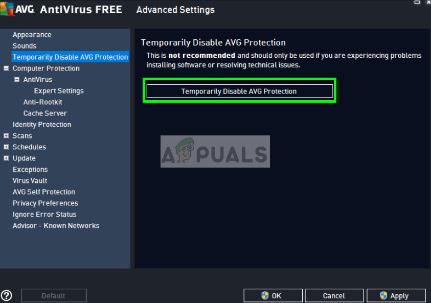 Temporarily disable antivirus in AVG Free
