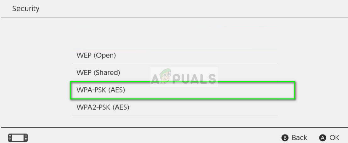 Selecting WPA-PSK temporarily in Nintendo Switch