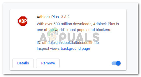 Adblock Plus listed in the Extensions tab