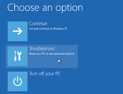 Cause 3 consecutive startup interruptions to reach the Advanced Startup menu
