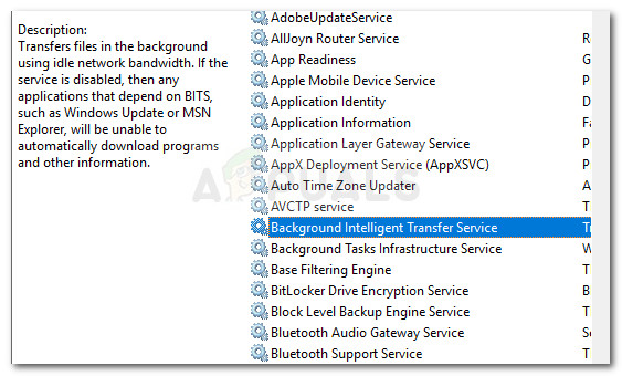 Double-click on Background Intelligent Transfer Service
