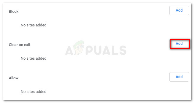 Click the Add button associated with Clear on exit