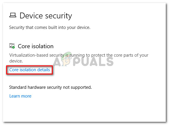 Accessing the Core Isolation settings