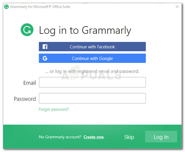 Log-in with your Grammarly credentials