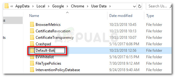 Renaming the Default folder to Default-Bak
