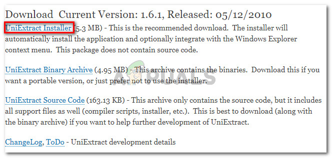 Download UniExtract installer