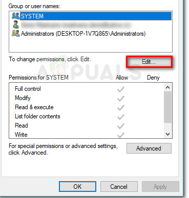 Edit permissions of the selected group