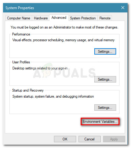 Go to the Advanced tab and click on Environment Variables