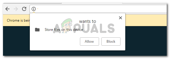 Website wants to store files on this device pop up