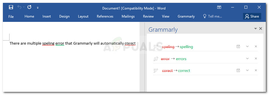 Checking grammar errors with Grammarly in Microsoft Word