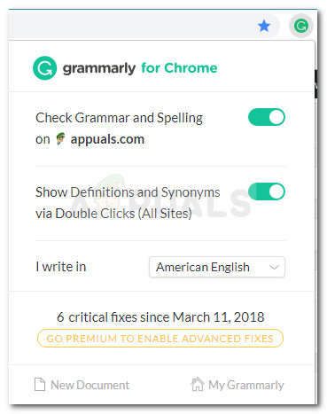 Grammarly Chrome extension