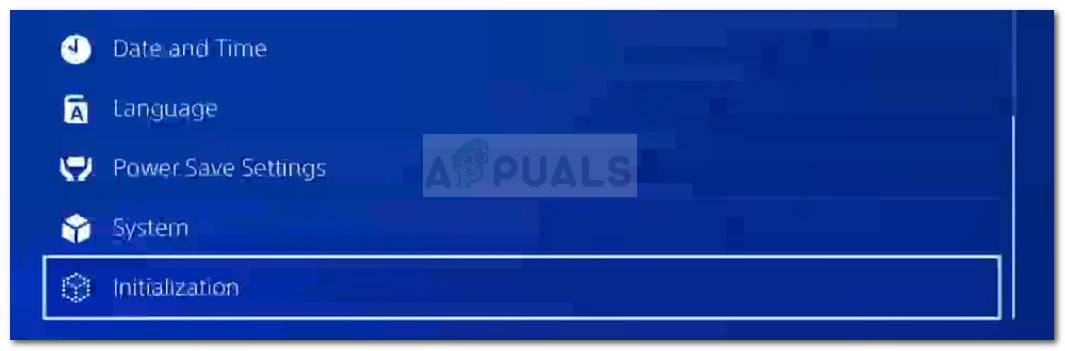 Accessing the Initialization menu on PS4