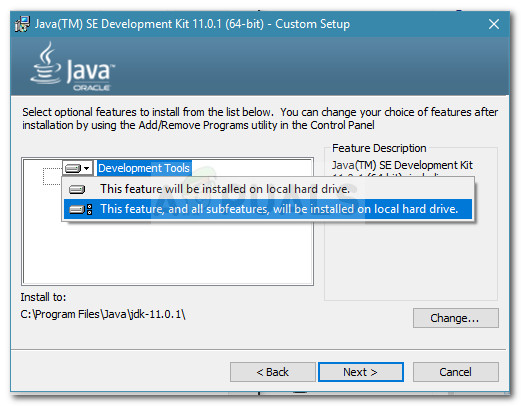 Install all components and subfeatures to your local hard drive