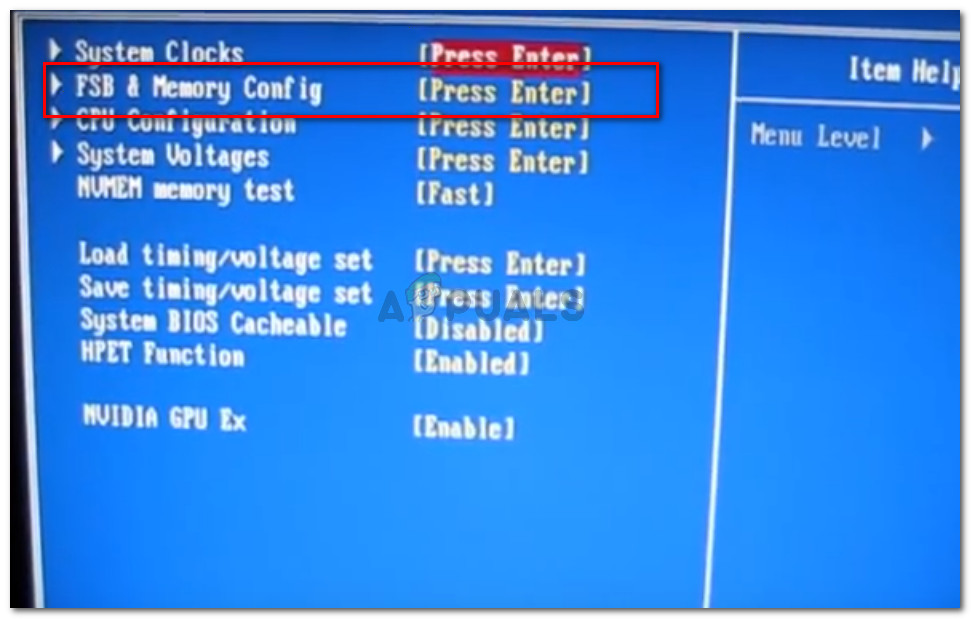 Accessing the Memory overclocking setting from BIOS settings