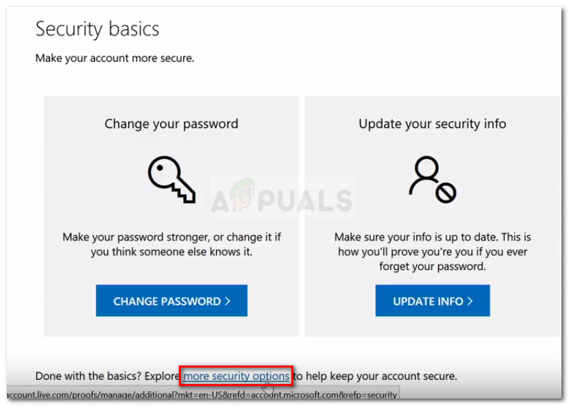 Click on more security options at the bottom of the Security page