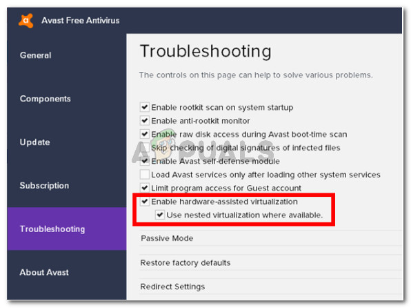 Enabling the Use nested virtualization where available option