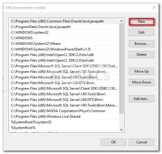 Click on the New button