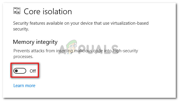 Disabling Core Isolation memory integrity