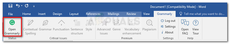 Open Grammarly from Microsoft Word